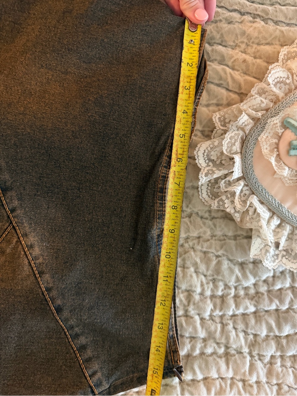 Denim Lace Floral Appliqué Skirt - Picture 9 of 11